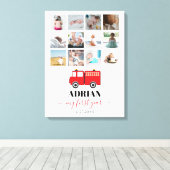 赤い消防車のベビー1年目の写真コラージュ キャンバスプリント (インサイチュ (ウッドフロア))