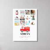 赤い消防車のベビー1年目の写真コラージュ キャンバスプリント (正面)