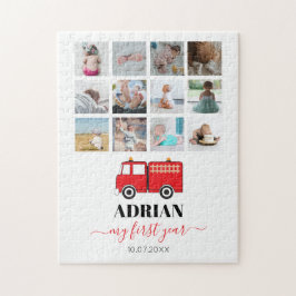 赤い消防車のベビー1年目の写真コラージュ ジグソーパズル