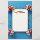 赤い消防車の名カスタマイズ前（ユダヤ教の）バル・ミツバー・ノート 便箋 (正面)