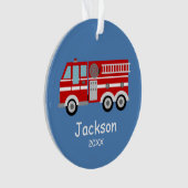 赤い消防車の子供たちパーソナライズされたクリスマス オーナメント (正面)