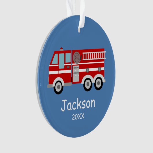 赤い消防車の子供たちパーソナライズされたクリスマス オーナメント (正面)