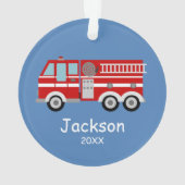 赤い消防車の子供たちパーソナライズされたクリスマス オーナメント (裏面)