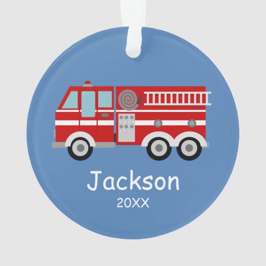 赤い消防車の子供たちパーソナライズされたクリスマス オーナメント (裏面)