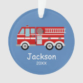 赤い消防車の子供たちパーソナライズされたクリスマス オーナメント (正面)