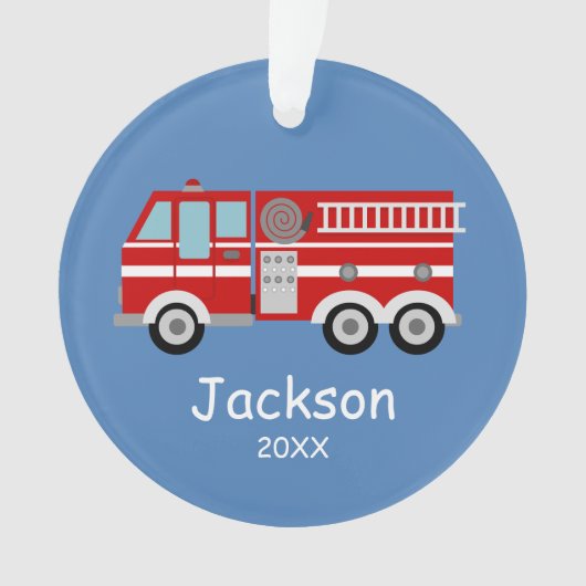 赤い消防車の子供たちパーソナライズされたクリスマス オーナメント (正面)
