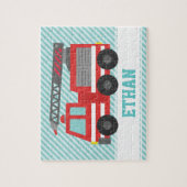 赤い消防車の子供たちパーソナライズされた ジグソーパズル (縦)