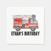 赤い消防車の子供の誕生日パーティー スタンダードカクテルナプキン (正面)