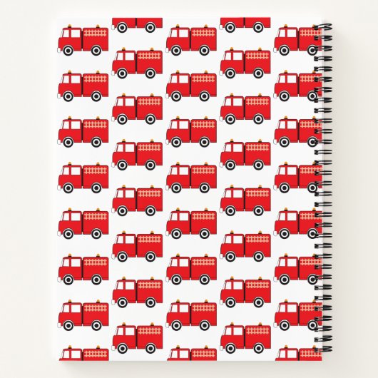 赤い消防車の子供用モノグラム名 学校 ノートブック (裏面)