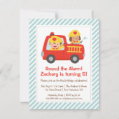 赤い消防車の戦士と犬の誕生日パーティー 招待状 (正面)