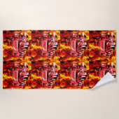 赤い消防車の油絵を描、ビーチタオル ビーチタオル (正面)