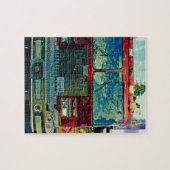 赤い消防車の消防士のアートギフト ジグソーパズル (横)