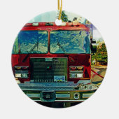 赤い消防車の消防士のアートギフト セラミックオーナメント (正面)