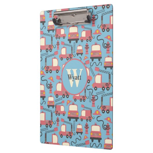 赤い消防車の消防士の子供たちパーソナライズされた クリップボード (左)