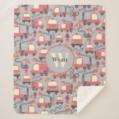 赤い消防車の消防士の子供たちパーソナライズされた シェルパブランケット (正面)