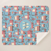 赤い消防車の消防士の子供たちパーソナライズされた シェルパブランケット (正面(横))