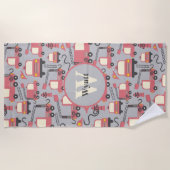 赤い消防車の消防士の子供たちパーソナライズされた ビーチタオル (正面)