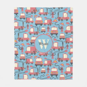 赤い消防車の消防士の子供たちパーソナライズされた フリースブランケット