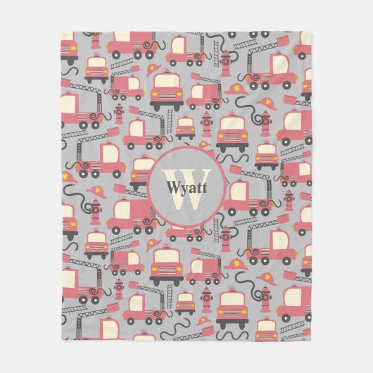 赤い消防車の消防士の子供たちパーソナライズされた フリースブランケット (正面)