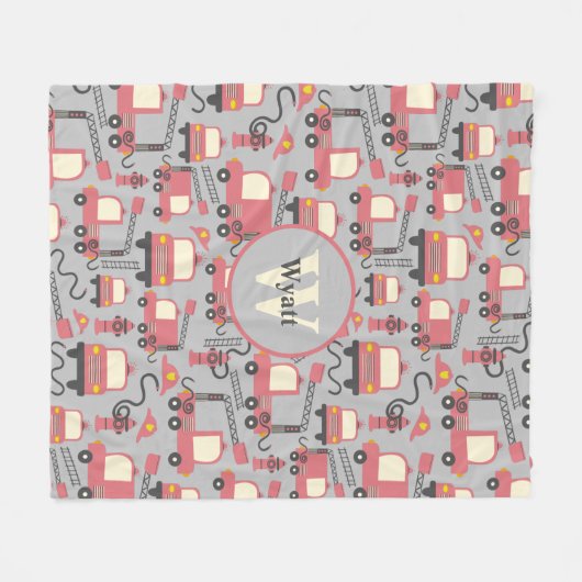 赤い消防車の消防士の子供たちパーソナライズされた フリースブランケット (正面(横))