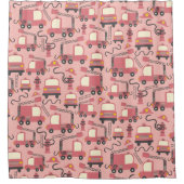 赤い消防車の消防士の子供たち救助車 シャワーカーテン (正面)