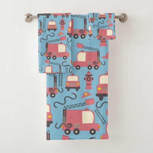 赤い消防車の消防士の子供たち救助車 バスタオルセット (インサイチュ)