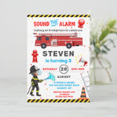 赤い消防車の消防士の誕生日パーティー 招待状 (スタンド正面)