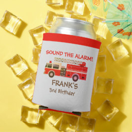 赤い消防車の消防士の誕生日パーティー 缶クーラー