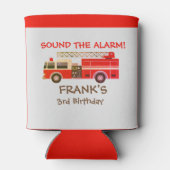 赤い消防車の消防士の誕生日パーティー 缶クーラー (裏面)