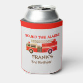 赤い消防車の消防士の誕生日パーティー 缶クーラー (缶裏面)