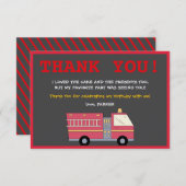 赤い消防車の消防士の誕生日用品 サンキューカード (正面/裏面)