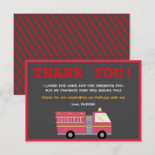 赤い消防車の消防士の警報 消防車の誕生日用品 サンキューカード (正面/裏面)