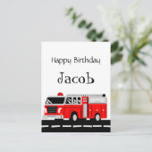 赤い消防車の消防士アラーム誕生日用品 ポストカード (スタンド正面)