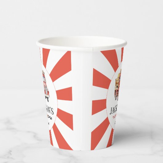 赤い消防車の男の子の誕生日パーティー紙カップ 紙コップ (右)