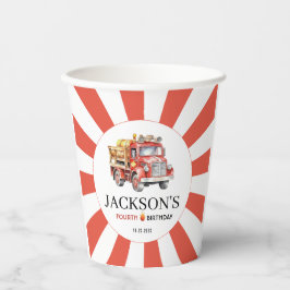 赤い消防車の男の子の誕生日パーティー紙カップ 紙コップ