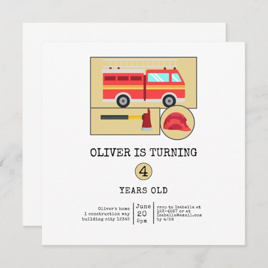 赤い消防車の男の子向け誕生日 (正面/裏面)