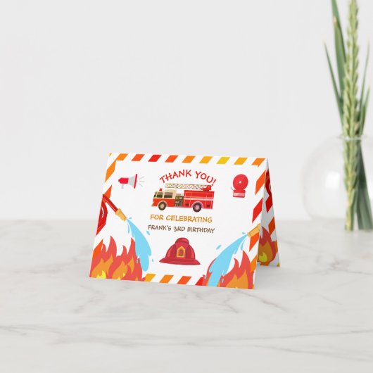赤い消防車の誕生日パーティーありがとう サンキューカード (正面)