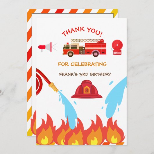 赤い消防車の誕生日パーティーありがとう サンキューカード (正面/裏面)