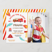 赤い消防車の誕生日パーティーの写真 招待状 (正面/裏面)