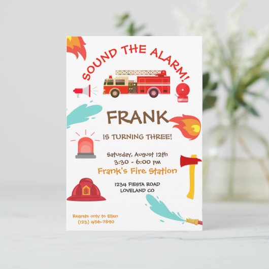 赤い消防車の誕生日パーティーの招待状 招待状 (スタンド正面)