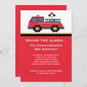 赤い消防車の誕生日パーティー 招待状 (正面/裏面)