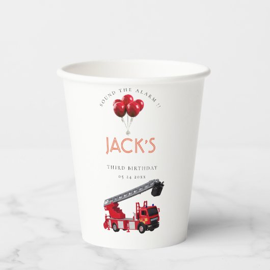 赤い消防車の誕生日パーティー 紙コップ (正面)