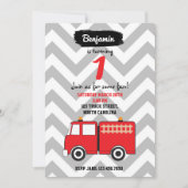 赤い消防車の誕生日招待状のための男の子または女の子 招待状 (正面)