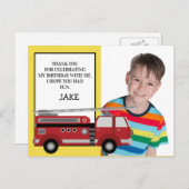 赤い消防車の黄色い誕生日写真ありがとう ポストカード (正面/裏面)