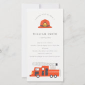 赤い消防車エンジンキッズ任意の年齢誕生日招待状 サンキューカード (正面)