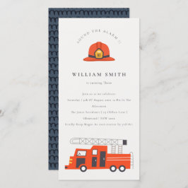 赤い消防車エンジンキッズ任意の年齢誕生日招待状 サンキューカード
