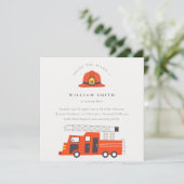 赤い消防車エンジンキッズ任意の年齢誕生日招待状 サンキューカード (スタンド正面)