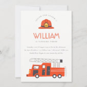 赤い消防車エンジンキッズ任意の年齢誕生日招待状 サンキューカード (正面)