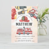 赤い消防車トラック誕生日パーティー 招待状 (スタンド正面)