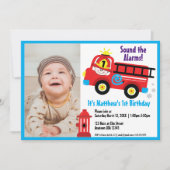 赤い消防車ハッピーファイアーマンカワイートカートゥーンスケッチ 招待状 (正面)